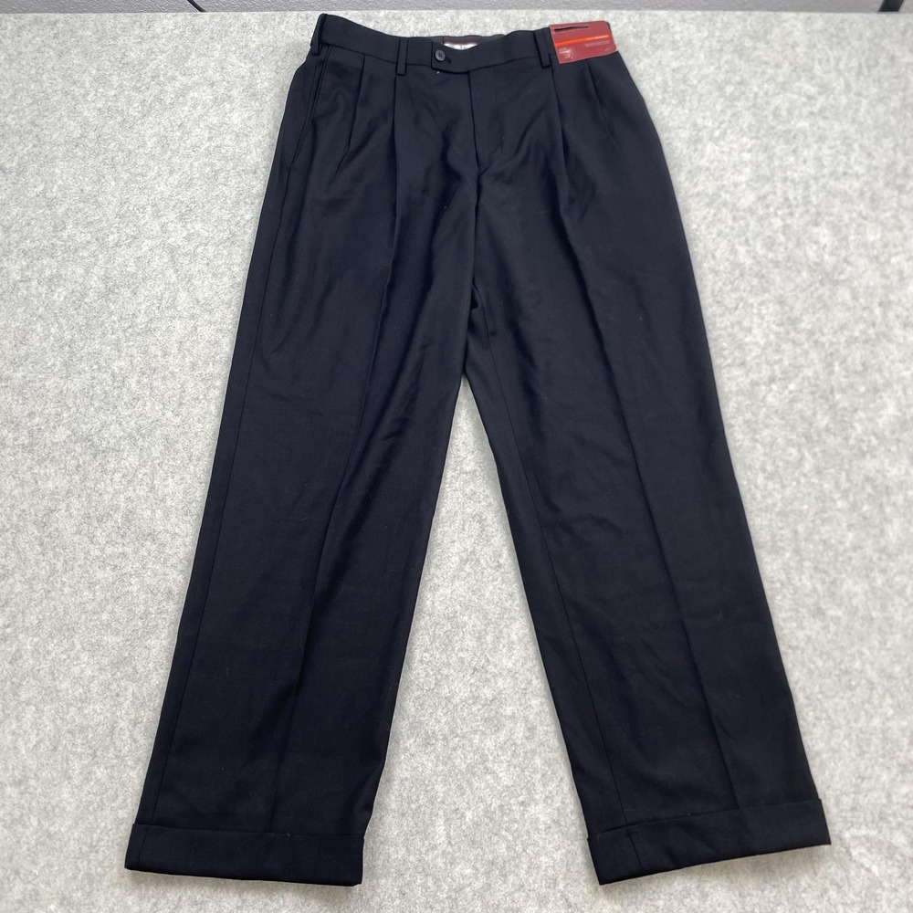 Louis Raphael Pants Mens 34x30 (33x29) Black Pleated Cuffed Dress Slacks Comfort